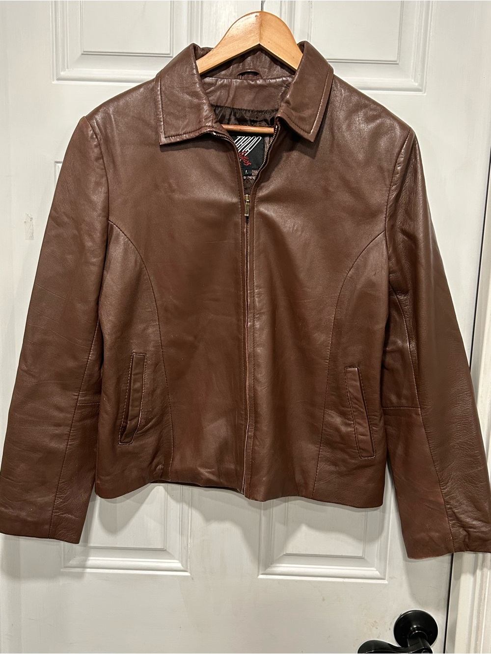 Tibor Leather Brown Zip Up Jacket Vintage 90s Minimalist Butter Soft Sz Large